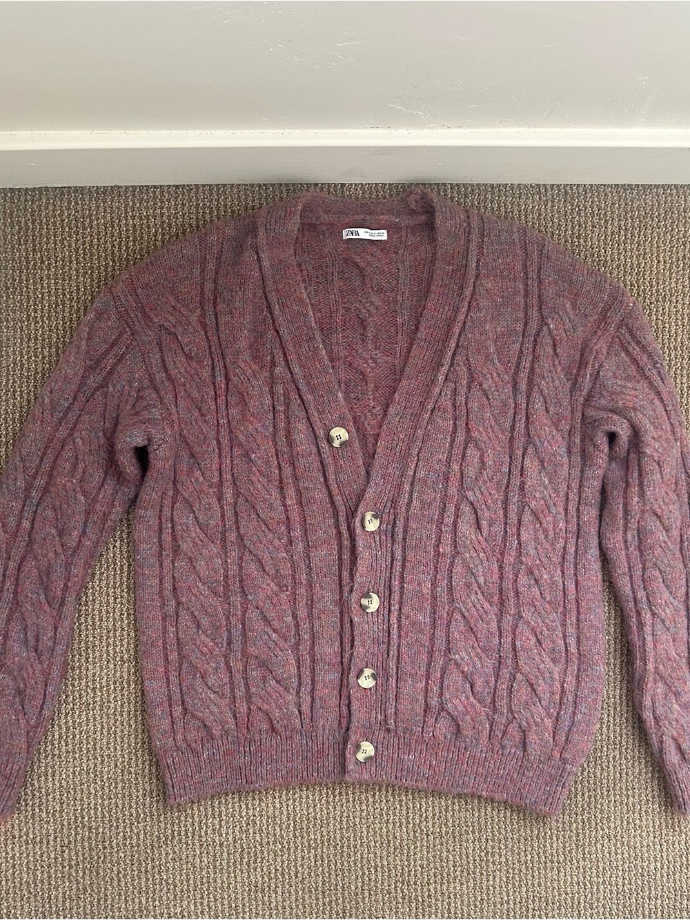 Zara Mauve Cable-Knit Button Cardigan